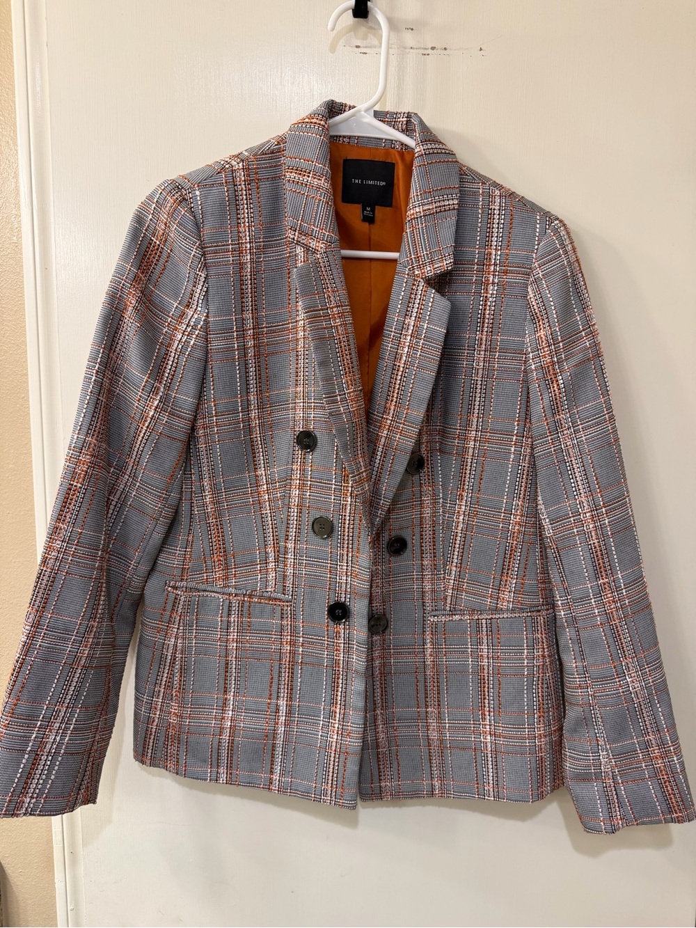 The Limited Gray Plaid Blazer with Rust Accents